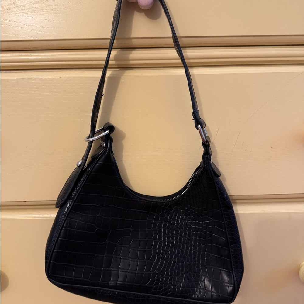 Black Crocodile-Embossed Women's Bag
